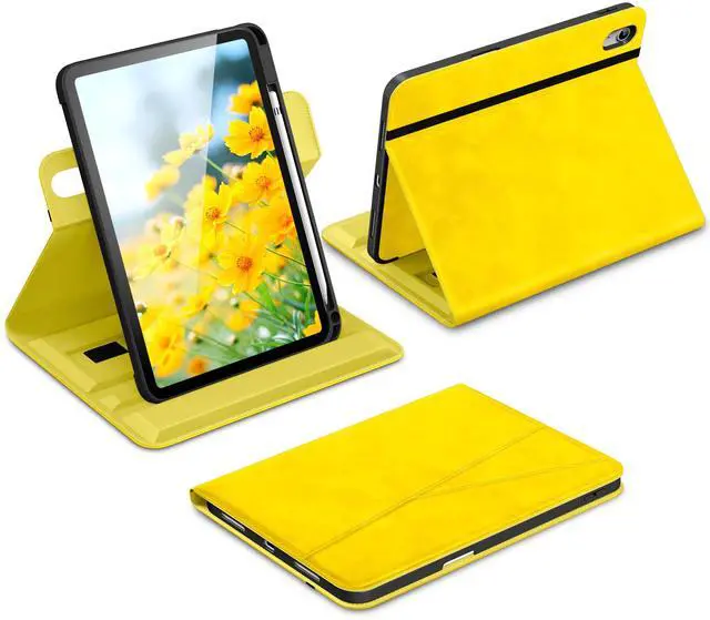 Main image of DTTO for iPad A16 Case, iPad 11th / 10th Generation Case (2025/2022), 360 Degree Rotating Premium Leather Folio Stand Cover with Pencil Holder, Yellow