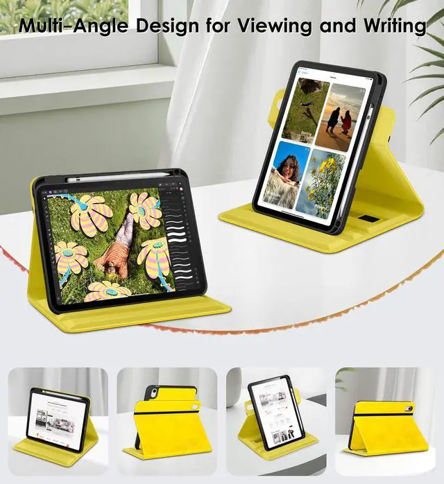Alt view image 2 of 5 - DTTO for iPad A16 Case, iPad 11th / 10th Generation Case (2025/2022), 360 Degree Rotating Premium Leather Folio Stand Cover with Pencil Holder, Yellow