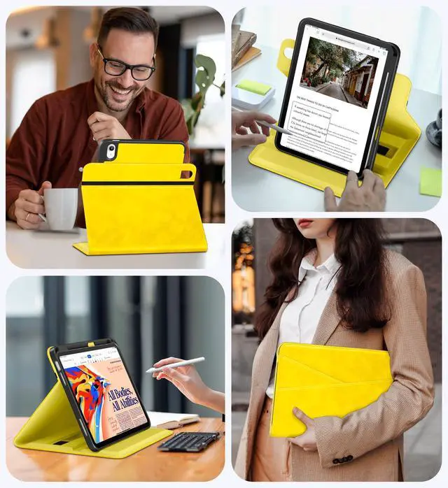 Alt view image 5 of 5 - DTTO for iPad A16 Case, iPad 11th / 10th Generation Case (2025/2022), 360 Degree Rotating Premium Leather Folio Stand Cover with Pencil Holder, Yellow