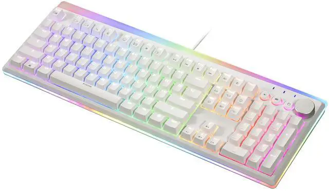 Alt view image 2 of 5 - i-rocks K71M RGB Mechanical Gaming Keyboard with Media Control Knob, Switches (Brown), 107 Keys w/Full NKRO, PBT Keycaps, Multimedia Hotkeys, Detachable USB-C Cable and Onboard Storage, White