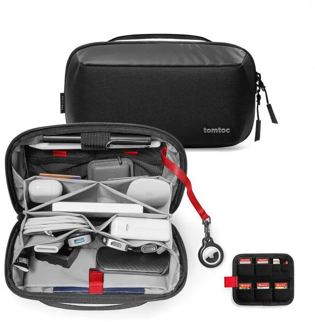 Main image of tomtoc Electronic Organizer Accessory Pouch for MacBook Charger, Cables, Power Bank, Hard Drive, Cords, Water-resistant Storage Bag with Removable Card Slots for USB Adapter, Memory Card, Black