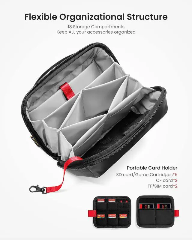 Alt view image 2 of 5 - tomtoc Electronic Organizer Accessory Pouch for MacBook Charger, Cables, Power Bank, Hard Drive, Cords, Water-resistant Storage Bag with Removable Card Slots for USB Adapter, Memory Card, Black