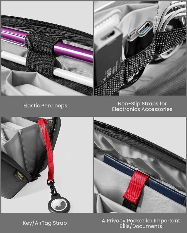 Alt view image 3 of 5 - tomtoc Electronic Organizer Accessory Pouch for MacBook Charger, Cables, Power Bank, Hard Drive, Cords, Water-resistant Storage Bag with Removable Card Slots for USB Adapter, Memory Card, Black