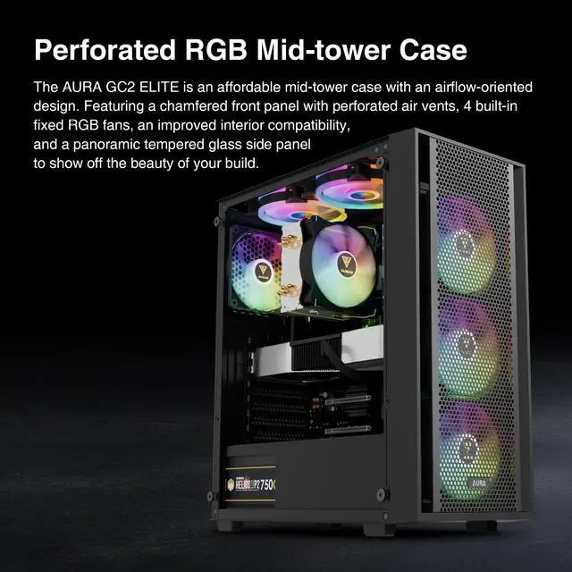 Alt view image 2 of 5 - GAMDIAS ATX Mid Tower Computer PC Case with Tempered Glass, 4X 120mm ARGB PWM Fans Gaming Case, Support Up to 6X 120mm Fans, 360mm AIO/Radiator, 260mm GPU/VGA, 160mm CPU Air Cooler