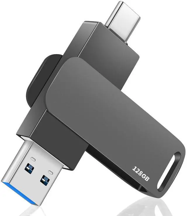 Main image of 128GB Dual USB 3.0 2 in 1 OTG USB Type-C Jump Drive, Memory Stick for Photos/Videos/Music, External Storage for Smartphones, Tablets, PC, Mac (Black, 128GB)
