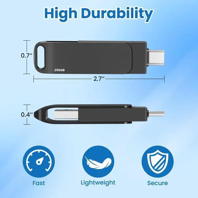 Alt view image 2 of 5 - 128GB Dual USB 3.0 2 in 1 OTG USB Type-C Jump Drive, Memory Stick for Photos/Videos/Music, External Storage for Smartphones, Tablets, PC, Mac (Black, 128GB)