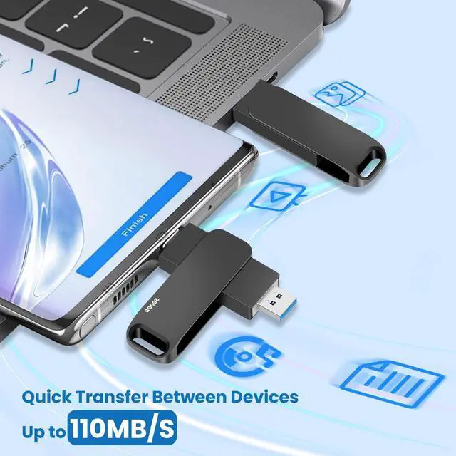 Alt view image 5 of 5 - 128GB Dual USB 3.0 2 in 1 OTG USB Type-C Jump Drive, Memory Stick for Photos/Videos/Music, External Storage for Smartphones, Tablets, PC, Mac (Black, 128GB)