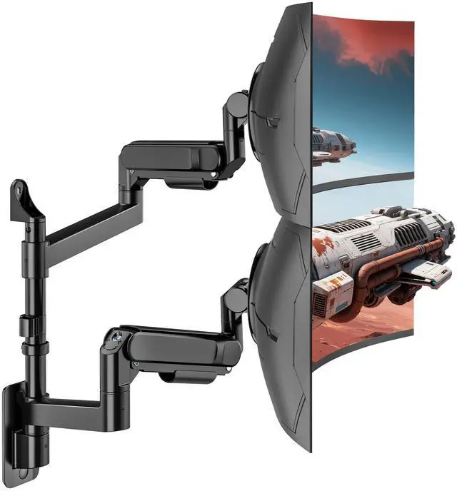 Main image of ARES WING Dual Monitor Wall Mount for 24-57 Inch Ultrawide Screens, Premium Heavy Duty Monitor Arm Holds 60 lbs, Full Motion Gas Spring, Bearing Head for Easy Adjustment, 75/100 VESA Mount, Black