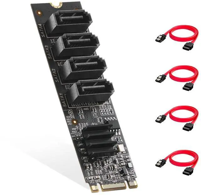 Main image of M.2 to SATA Card 4 Port, 6Gbps SATA 3.0 Binardat Controller, Includes 4 Cables, for Windows 10/11