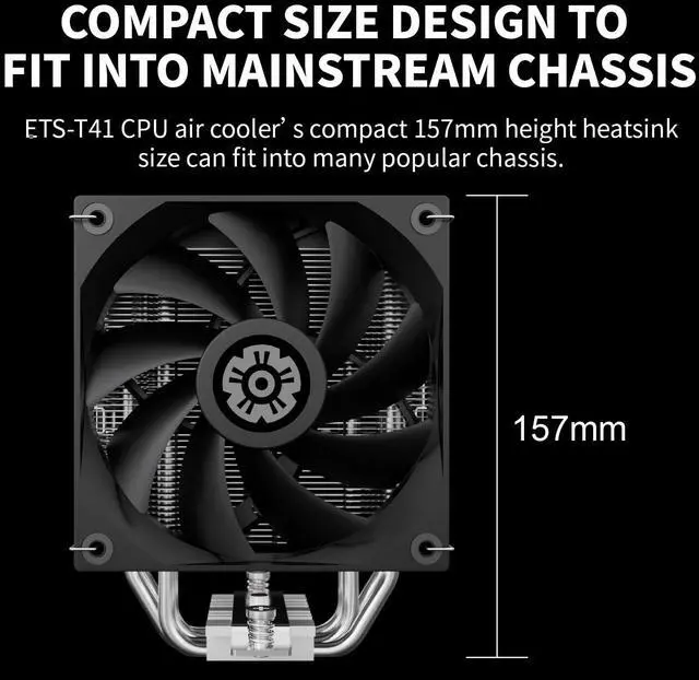 Alt view image 4 of 5 - Enermax T41 CPU Air Cooler 157mm Height CPU Air Cooler 4 Heat Pipes with Dual 120mm PWM Fan 250W TDP, for Intel 1851/1700/1200/115X, AMD AM5/AM4