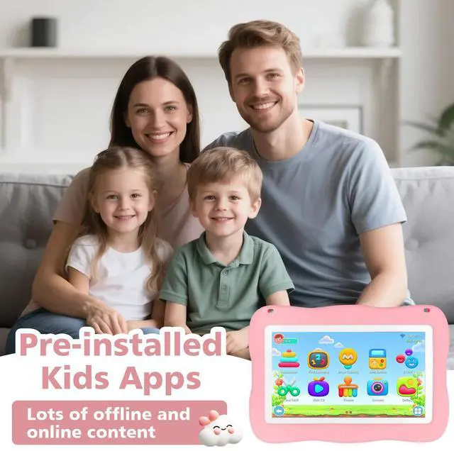 Alt view image 2 of 5 - Kids Tablet 32GB Tablet for Kids 3-7 with Lots of Offline Content, Toddler Tablets 7 inch Kids Software Installed with Protective Case WiFi, Parental Control, Tablets for Toddlers Children Ages 3-12