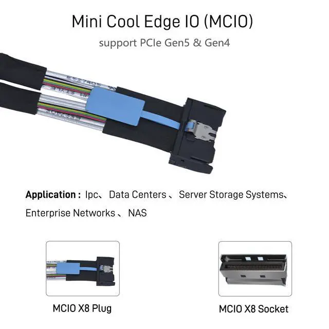 Alt view image 3 of 5 - LetLinkSo PCIe 5.0 MCIO x8 to 2 x SFF-8639 Cable for U.2 NVMe SSD with 15Pin Power, 1.3feet (40 cm)