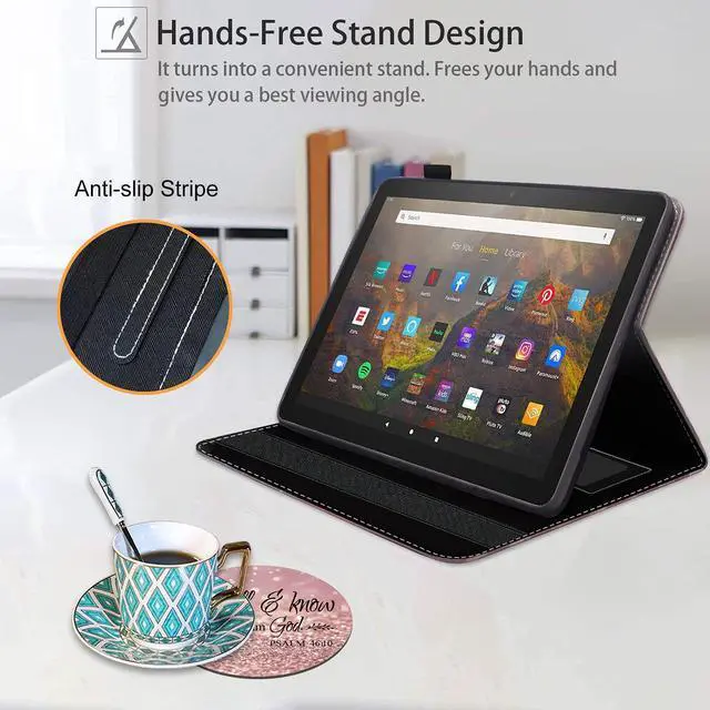 Alt view image 4 of 5 - FVAENDHIO Case for Amazon Fire HD 10 & Fire HD 10 Plus Tablet (11th Generation, 2021 Release) - Premium PU Leather Cover with Auto Sleep Wake, Bible Verses Psalm 46:10