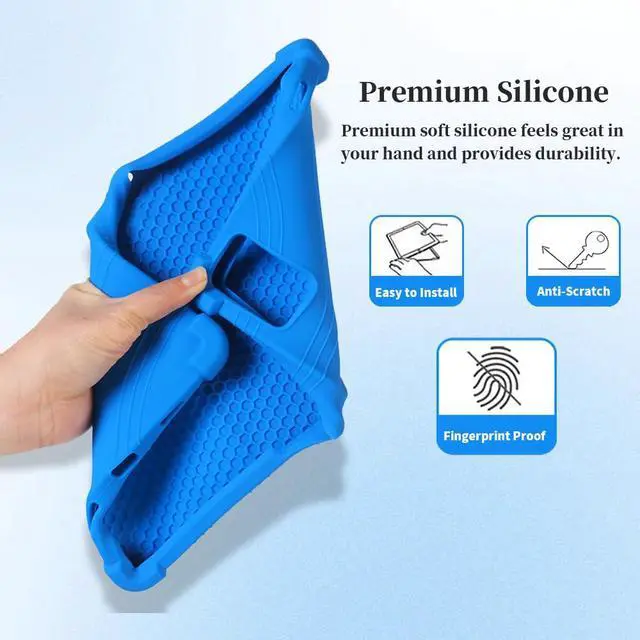 Alt view image 3 of 5 - Hoibon for TECLAST T60 2024 Tablet Case with Kickstand [Kids Friendly] Shockproof Silicone Case with Tempered Glass Screen Protector for TECLAST T60 Tablet Android 14 (Blue)