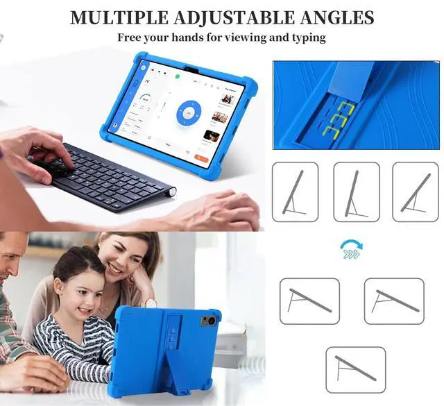 Alt view image 5 of 5 - Hoibon for TECLAST T60 2024 Tablet Case with Kickstand [Kids Friendly] Shockproof Silicone Case with Tempered Glass Screen Protector for TECLAST T60 Tablet Android 14 (Blue)