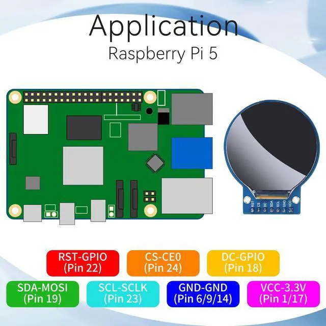 Alt view image 4 of 5 - YELUFT 5pcs 1.28 Inch TFT LCD Display Module Round 240 x 240 Pixel RGB 65K Color GC9A01 Driver 4 Wire SPI Interface Self-Luminous Display Board for Arduino/Raspberry Pi/ESP32 (Pre-Soldered)