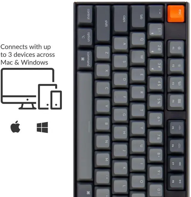 Alt view image 3 of 5 - Keychron K10 Full Size Layout White LED Backlit Hot-Swappable Mechanical Keyboard for Mac Windows, Multitasking 104-Key Bluetooth Wireless/USB Wired Computer Keyboard with K Pro Brown Switch