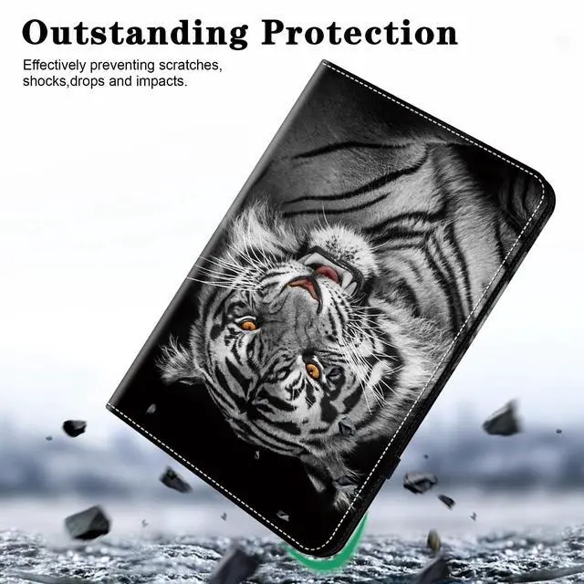 Alt view image 3 of 5 - Case for iPad 9th/8th/7th Generation 10.2 Inch (2021/2020/2019), iPad Air 3 2019/ Pro 10.5 2017 Case with Auto Wake/Sleep & Elastic Band, Multi-Angle Viewing Stand Cover - Black Tiger