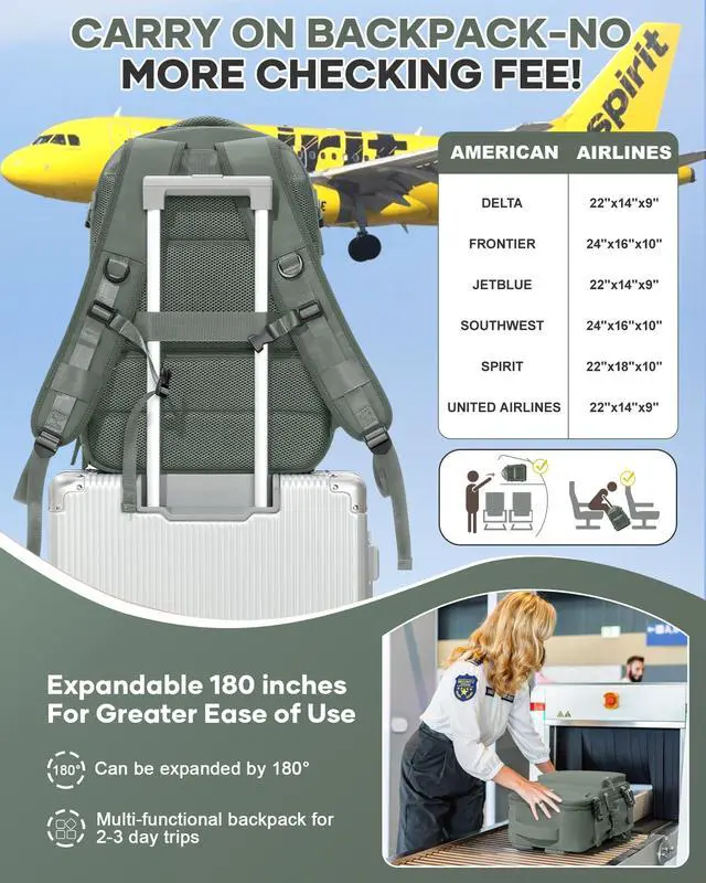 Alt view image 5 of 5 - Vacuum Travel Backpack with Pump for Women, Personal Item Carry on Backpacks Flight Approved 18x14x8 inches for Men,Laptop Waterproof Work Compression bags Casual Daypack. Green.