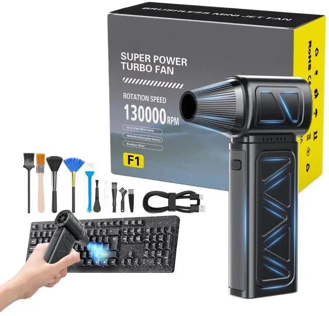 Main image of Compressed Air Duster,5 Gear Adjustable Cordless Air Duster,130,000 RPM Brushless Motor Electric Air Blower for PC,Air Duster Rechargeable Keyboard Cleaner,Handheld Mini Blower for Car & Household