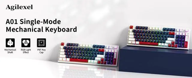 Alt view image 4 of 5 - Agliexel A01 96-Key White Quiet Mechanical Keyboard  Full Size Gaming Keyboard with Colorful Lights, Yellow Switches, USB Wired  Compact 96% Layout, Anti-Ghosting