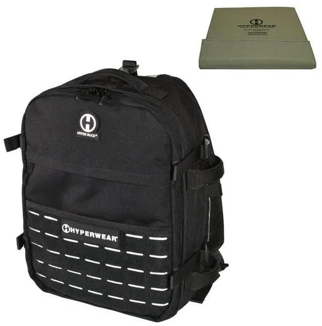 Main image of HYPERWEAR Hyper Ruck, 20L Rucking Backpack Black with (10 lbs) Flexible Adjustable Weight Plates, 3 Plate & Laptop Sleeves, for Strength Training, Travel, EDC