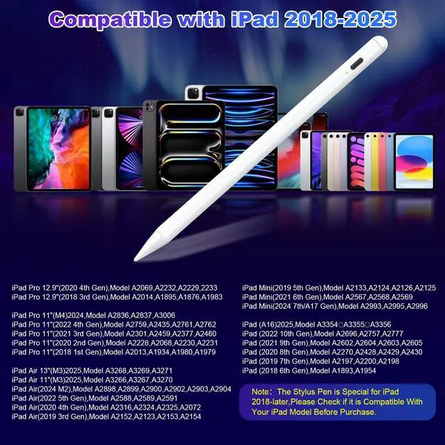 Alt view image 3 of 5 - Stylus Pen for iPad A16 11th/10th 2025-2018 2Pack Pencil Pro with Palm Rejection & Tilt Sensitivity Stylus Pen for iPad A16/11/10/9/8/7/6th,Pro 12.9/11/13 inch M4,Air M2/M3/5/4/3,Mini A17/5th/6th