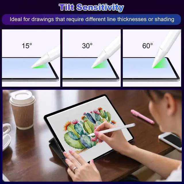 Alt view image 5 of 5 - Stylus Pen for iPad A16 11th/10th 2025-2018 2Pack Pencil Pro with Palm Rejection & Tilt Sensitivity Stylus Pen for iPad A16/11/10/9/8/7/6th,Pro 12.9/11/13 inch M4,Air M2/M3/5/4/3,Mini A17/5th/6th