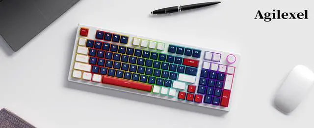 Alt view image 5 of 5 - Agliexel A01 96-Key White Quiet Mechanical Keyboard  Full Size Gaming Keyboard with Colorful Lights, Yellow Switches, USB Wired  Compact 96% Layout, Anti-Ghosting