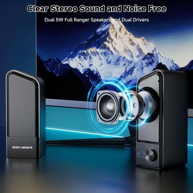 Alt view image 3 of 5 - SENZER CS20 2 in 1 Bluetooth Computer Speakers for Desktop, USB Plug & Play Clear Sound PC Speakers with RGB Light, Monitor Sound Bar with Volume Knob, Gaming Speaker for PC Laptop Phone Tablet
