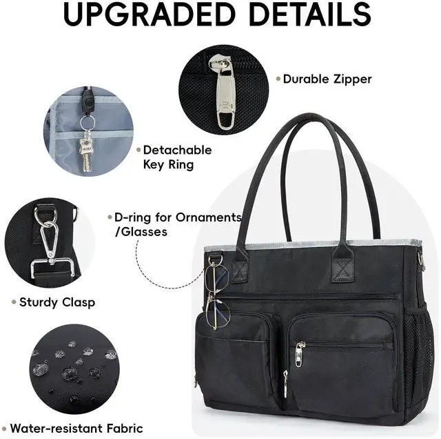 Alt view image 2 of 5 - Teacher Tote Bag for Women with 17.3" Laptop Compartment, 2025 X-Large Work Utility Bag Professional with Multiple Pockets for Office, College, Nursing - Black