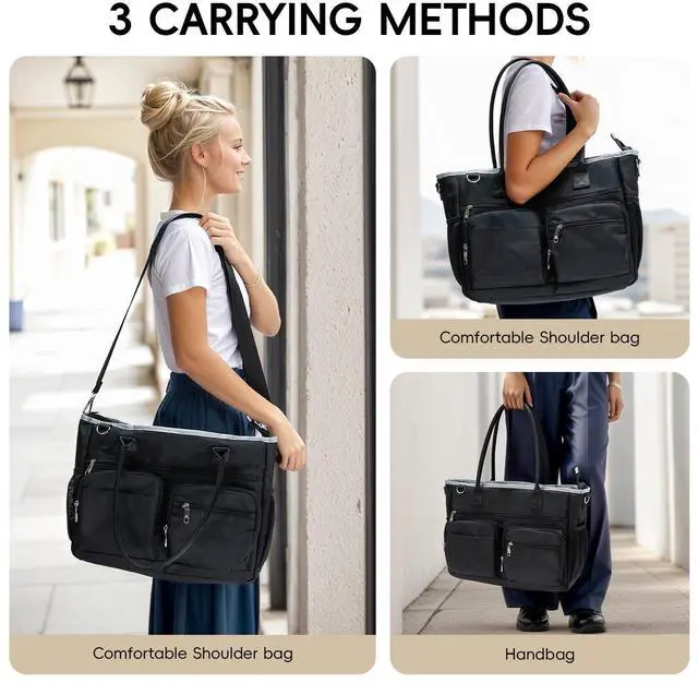 Alt view image 5 of 5 - Teacher Tote Bag for Women with 17.3" Laptop Compartment, 2025 X-Large Work Utility Bag Professional with Multiple Pockets for Office, College, Nursing - Black