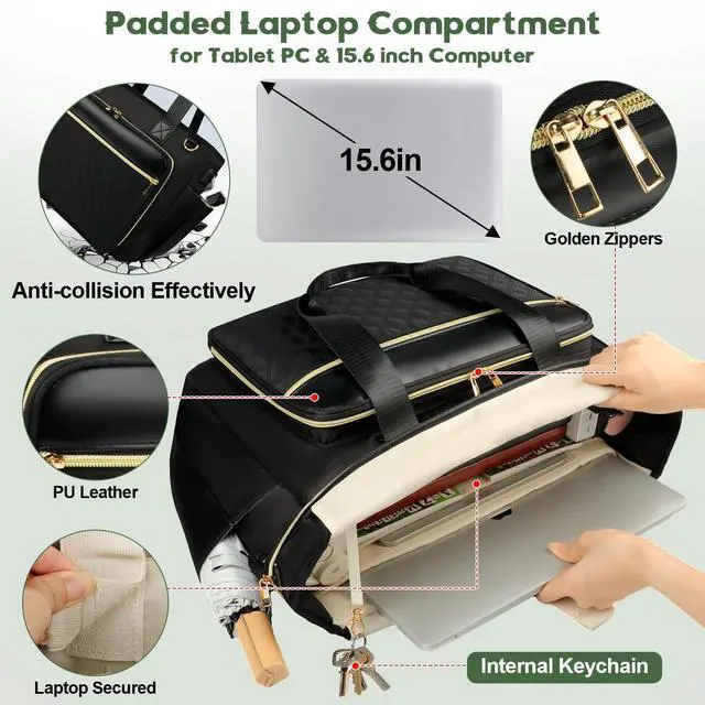 Alt view image 5 of 5 - Partreko Teacher Tote Bag with Colourful Accordion File Organizer Pocket, USB Port& 15.6 Inch Laptop Compartment, Large Work Bag with Insulated Pocket for School Teacher Essential Nurse Women (Black)