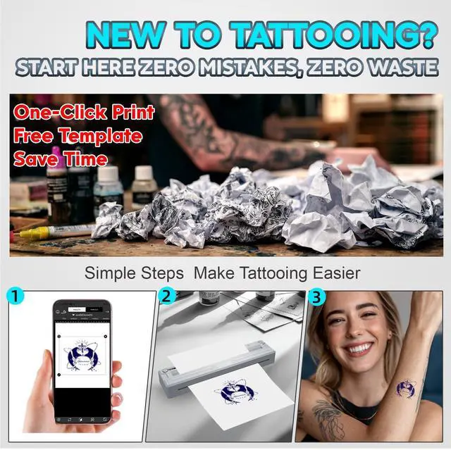 Alt view image 4 of 5 - New Tattoo Stencil Printer - Wireless Bluetooth Thermal Kit with 10 Transfer Papers, Fits Custom-Size A4-A8 Width Thermal Paper, Works for Phones/Tablets/PC/Mac, for Artists & Beginners - Grey