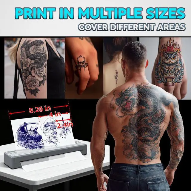 Alt view image 5 of 5 - New Tattoo Stencil Printer - Wireless Bluetooth Thermal Kit with 10 Transfer Papers, Fits Custom-Size A4-A8 Width Thermal Paper, Works for Phones/Tablets/PC/Mac, for Artists & Beginners - Grey