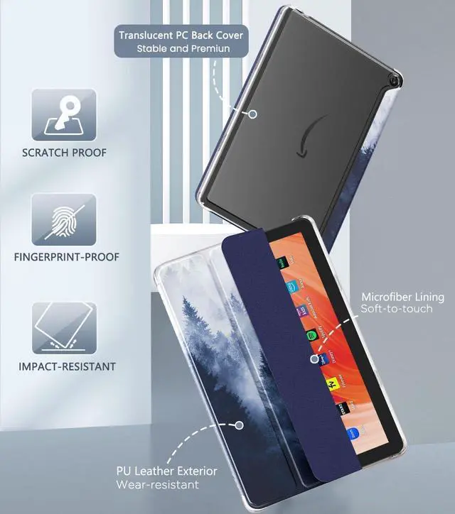 Alt view image 3 of 5 - MoKo Case for All-New Amazon Kindle Fire HD 10 Tablet (13th Generation, 2023 Release) 10.1", PU Leather Trifold Stand Cover for Fire Tablet 10 2023, Auto Wake/Sleep, Gray Forest