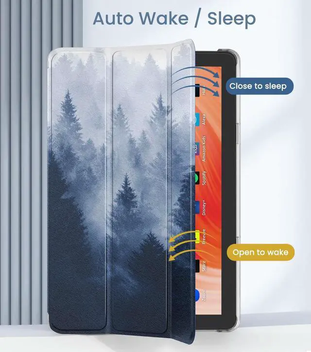 Alt view image 5 of 5 - MoKo Case for All-New Amazon Kindle Fire HD 10 Tablet (13th Generation, 2023 Release) 10.1", PU Leather Trifold Stand Cover for Fire Tablet 10 2023, Auto Wake/Sleep, Gray Forest