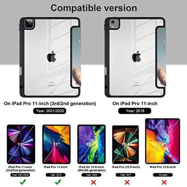 Alt view image 2 of 5 - Batianda Case for iPad Pro 11-inch 2022 4th M2 Chip /2021 (3rd Generation) / iPad Pro 11" 2nd 2020 [Built-in Pencil Holder] Shockproof Cover with Clear Transparent Back Shell TPU Bumper, Cute Kitten