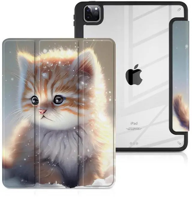 Main image of Batianda Case for iPad Pro 11-inch 2022 4th M2 Chip /2021 (3rd Generation) / iPad Pro 11" 2nd 2020 [Built-in Pencil Holder] Shockproof Cover with Clear Transparent Back Shell TPU Bumper, Cute Kitten