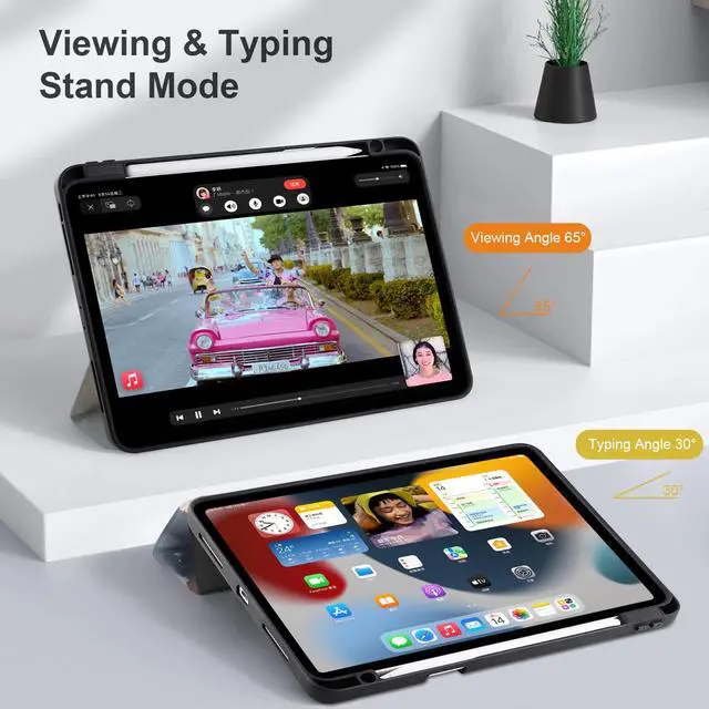 Alt view image 5 of 5 - Batianda Case for iPad Pro 11-inch 2022 4th M2 Chip /2021 (3rd Generation) / iPad Pro 11" 2nd 2020 [Built-in Pencil Holder] Shockproof Cover with Clear Transparent Back Shell TPU Bumper, Cute Kitten
