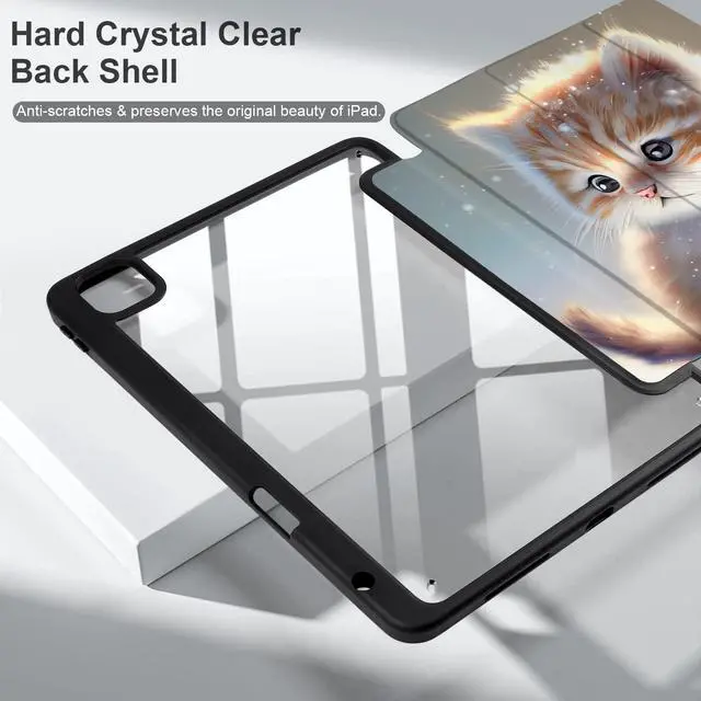 Alt view image 4 of 5 - Batianda Case for iPad Pro 11-inch 2022 4th M2 Chip /2021 (3rd Generation) / iPad Pro 11" 2nd 2020 [Built-in Pencil Holder] Shockproof Cover with Clear Transparent Back Shell TPU Bumper, Cute Kitten