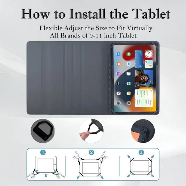 Alt view image 2 of 5 - Universal Tablet Keyboard Case for 9",9.7",10.1",10.2",10.5",10.9",11" Tablets, Rechargeable Wireless Bluetooth Keyboard, Smart Folio Leather Cover with Stretch Strap for Android/iOS/Windows Tablet
