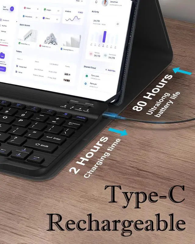 Alt view image 4 of 5 - Universal Tablet Keyboard Case for 9",9.7",10.1",10.2",10.5",10.9",11" Tablets, Rechargeable Wireless Bluetooth Keyboard, Smart Folio Leather Cover with Stretch Strap for Android/iOS/Windows Tablet
