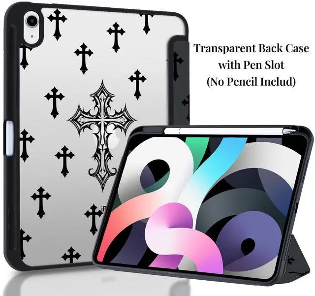 Alt view image 2 of 5 - VibrantFruitique Y2k Gothic Case for iPad (A16) 11th Gen 2025 11"/10th Gen 2022 10.9" Goth Cross Clear Hard Back Hybrid Case,with Pencil Holder Trifold Stand Slim Tablet Cover for Women