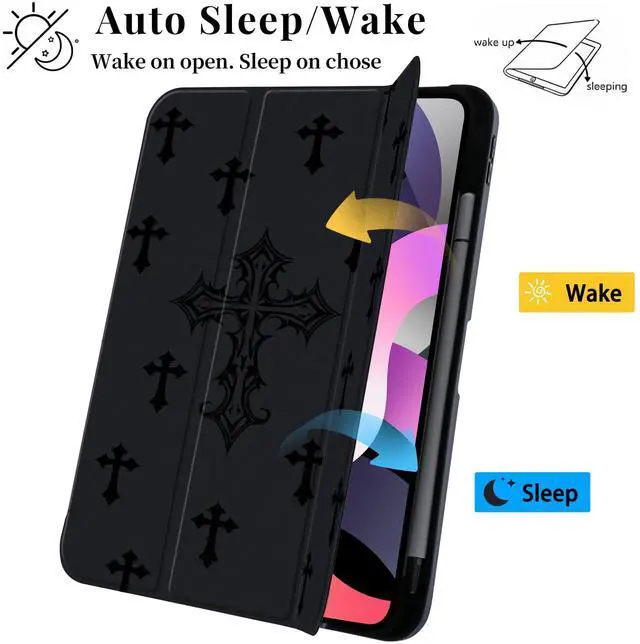 Alt view image 3 of 5 - VibrantFruitique Y2k Gothic Case for iPad (A16) 11th Gen 2025 11"/10th Gen 2022 10.9" Goth Cross Clear Hard Back Hybrid Case,with Pencil Holder Trifold Stand Slim Tablet Cover for Women