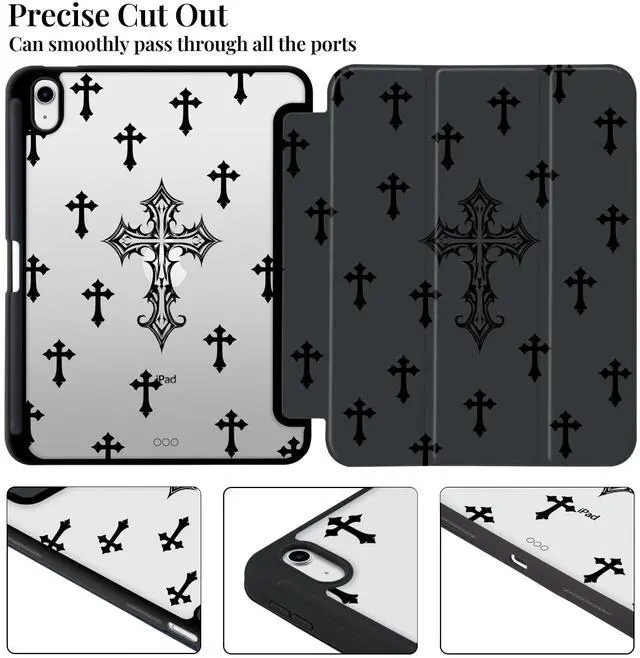 Alt view image 5 of 5 - VibrantFruitique Y2k Gothic Case for iPad (A16) 11th Gen 2025 11"/10th Gen 2022 10.9" Goth Cross Clear Hard Back Hybrid Case,with Pencil Holder Trifold Stand Slim Tablet Cover for Women