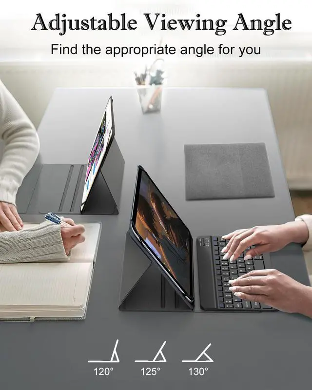 Alt view image 3 of 5 - Universal Tablet Keyboard Case for 9",9.7",10.1",10.2",10.5",10.9",11" Tablets, Rechargeable Wireless Bluetooth Keyboard, Smart Folio Leather Cover with Stretch Strap for Android/iOS/Windows Tablet