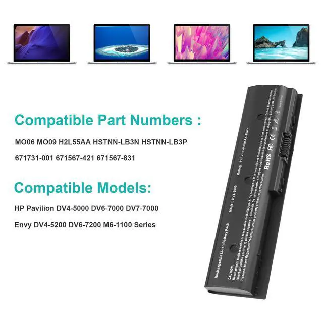 Alt view image 5 of 5 - Futurebatt MO06 MO09 671731-001 Laptop Battery for HP Pavilion DV4-5000 DV6-7000 DV7-7000 Envy DV4-5200 DV6-7200 M6-1100 Series