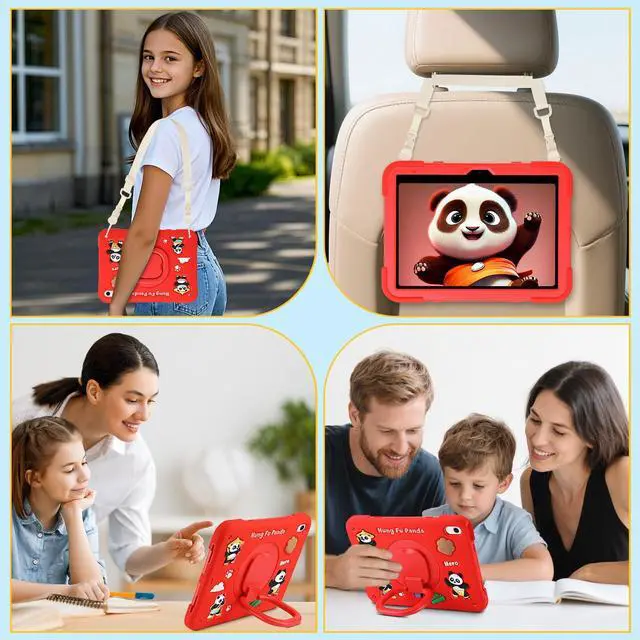 Alt view image 4 of 5 - YVYI Case for iPad A16 11th Generation 11 Inch 2025, iPad 10th Generation 10.9 Inch 2022, Silicone 3D Panda Design Kids Case Heavy Duty Protection with Kickstand/Pencil Holder/Strap (Red)