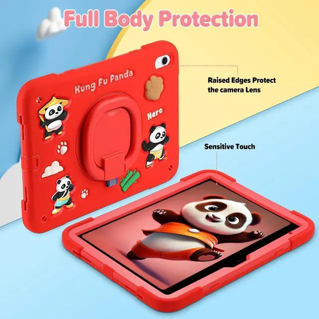 Alt view image 5 of 5 - YVYI Case for iPad A16 11th Generation 11 Inch 2025, iPad 10th Generation 10.9 Inch 2022, Silicone 3D Panda Design Kids Case Heavy Duty Protection with Kickstand/Pencil Holder/Strap (Red)